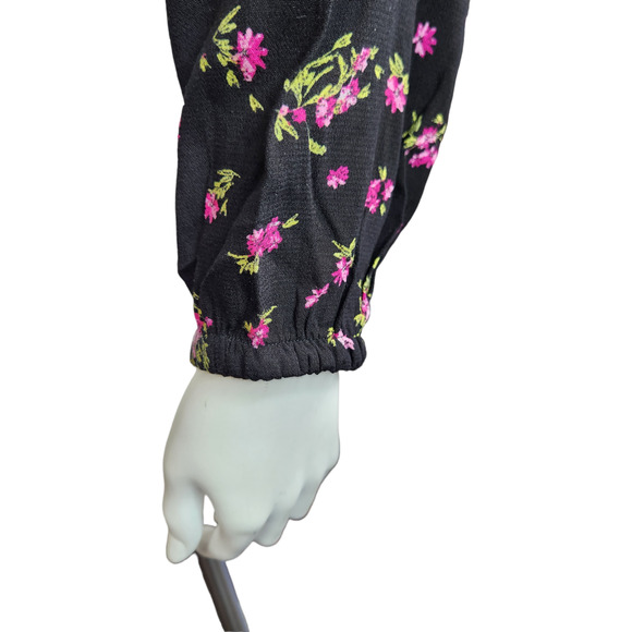 Vero Moda Womens Medium VMANNA Long Sleeve Crop Top Black Pink Floral Smock NWT - Picture 5 of 16